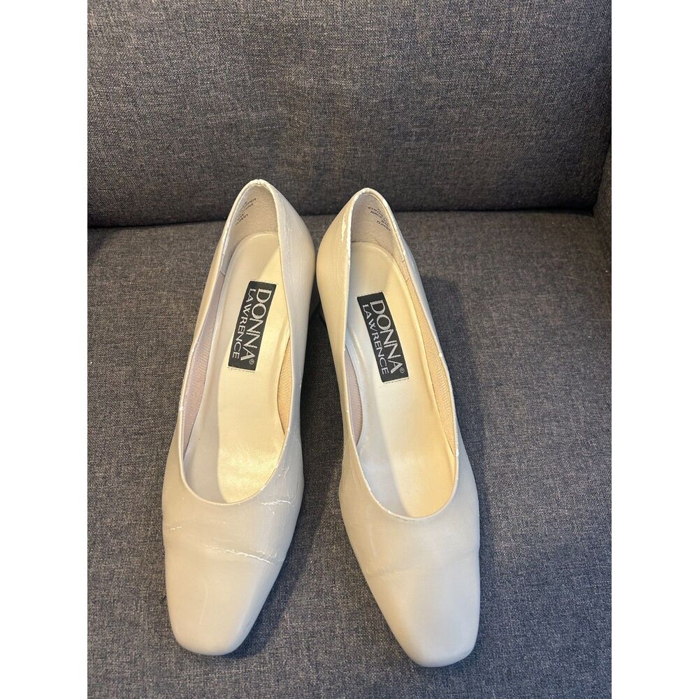 Vintage Donna Lawrence Ivory Square Toe Block High Heels Pumps 9W Business 90s